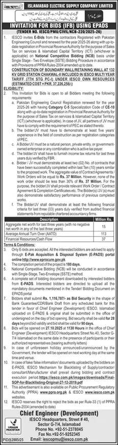Islamabad Electric Supply Company Limited Tender Notice